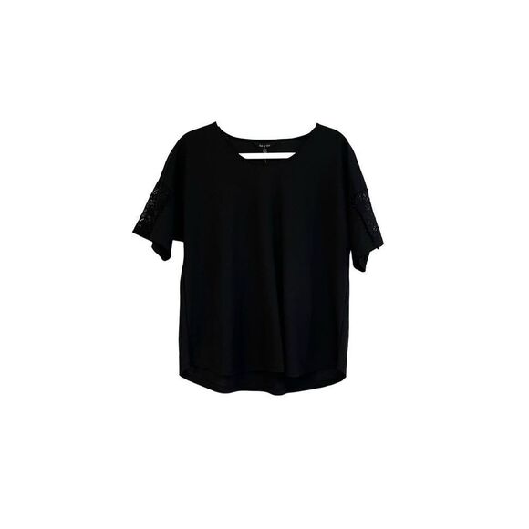 NWT Yak & Yeti Black Short Sleeve Tee Shirt Lace Sleeve Small Medium - Picture 1 of 12